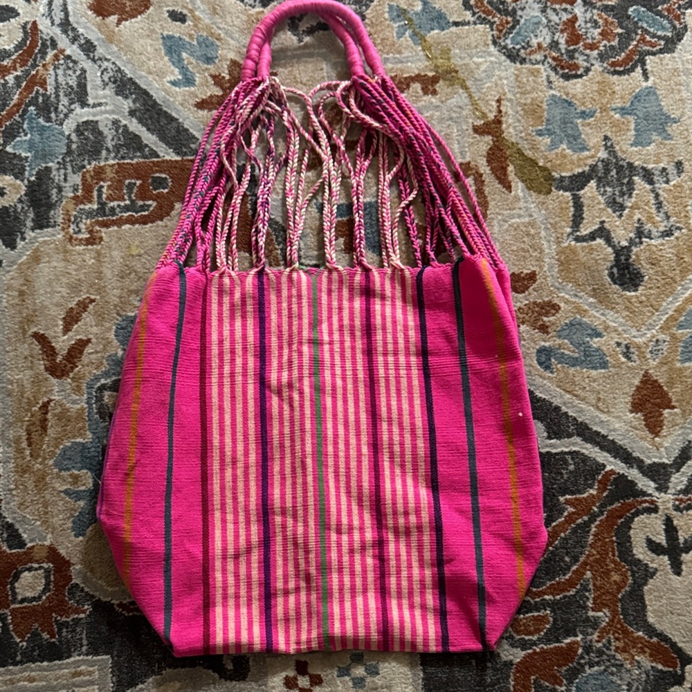 Vibrant Pink Striped Tote Bag - Picture 2 of 4